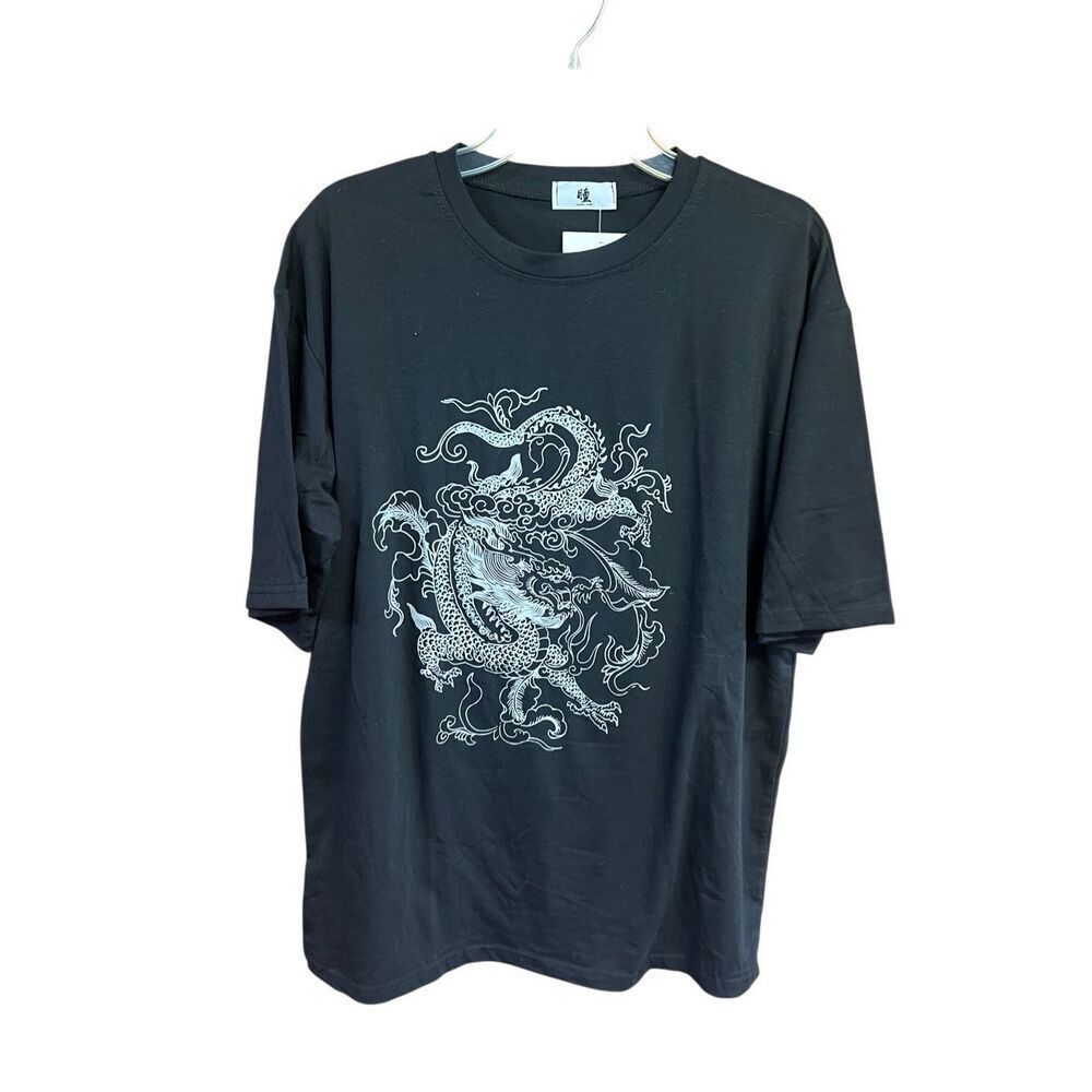 No Brand Mens Dragon Black/ Gray Tee Shirt Sz M NWT